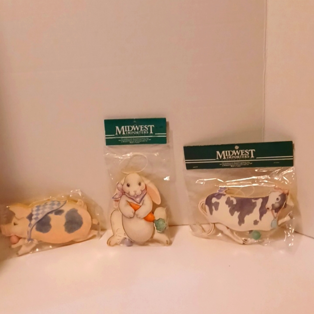 NIB 3 WOODEN ANIMAL DOOR PULLS 🚪 PIG 🐖, BUNNY 🐰 & COW 🐄